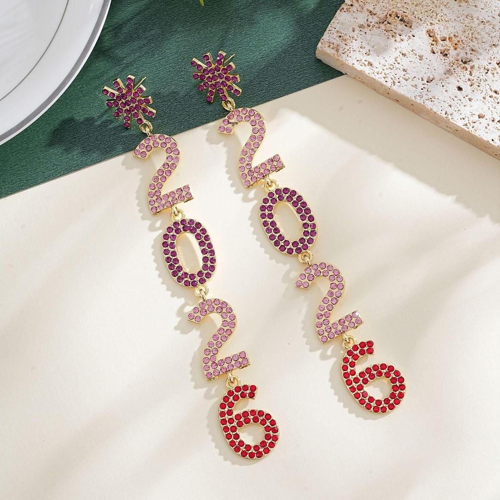 2026 Snowflake Number Dangle Earrings – Diamond-Inlaid, Super Shiny, High-End Feel