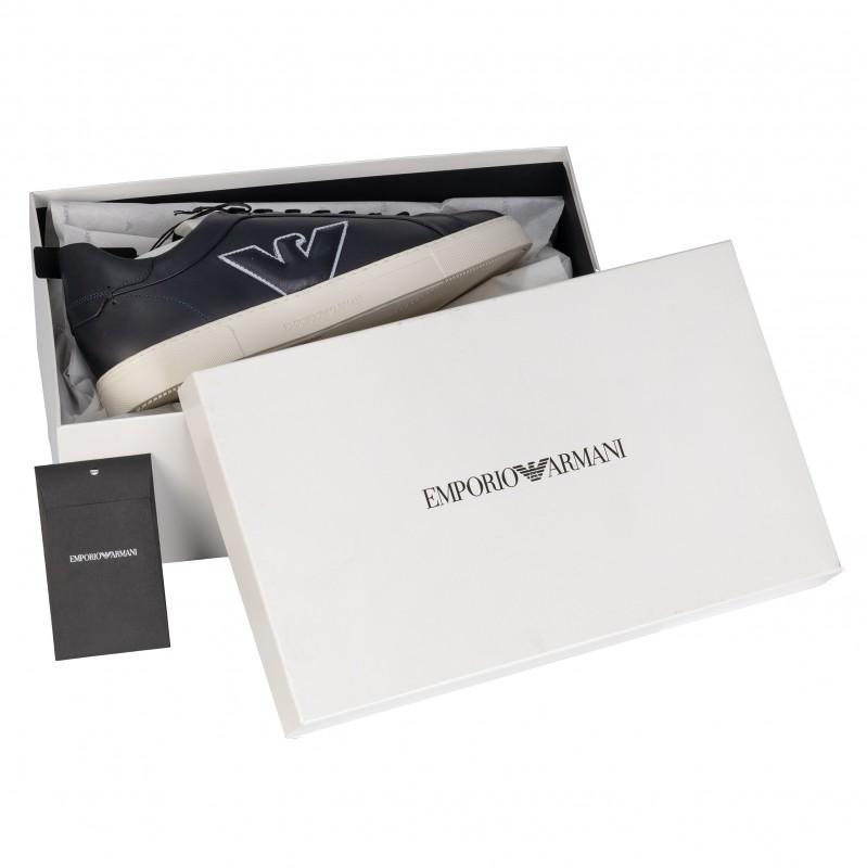 Emporio Armani Men's Leather Sneakers Shoes Navy - Size: 44.5