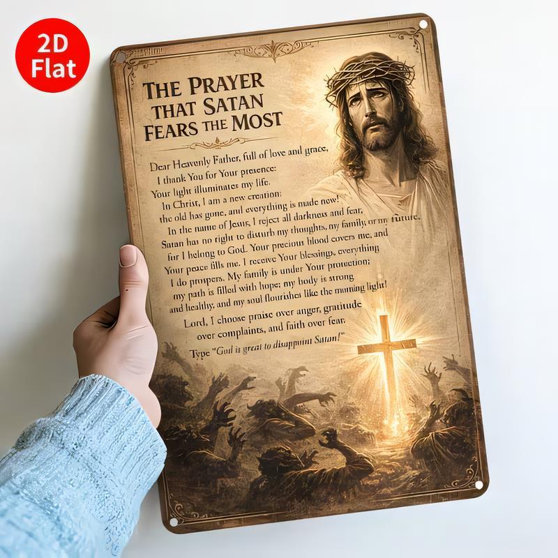 Blechschild Vintage Das Gebet, das Satan am meisten fürchtet Metallschild Rustikal Religiös Christlich Wandkunst Heimdekoration für Kirche Ba