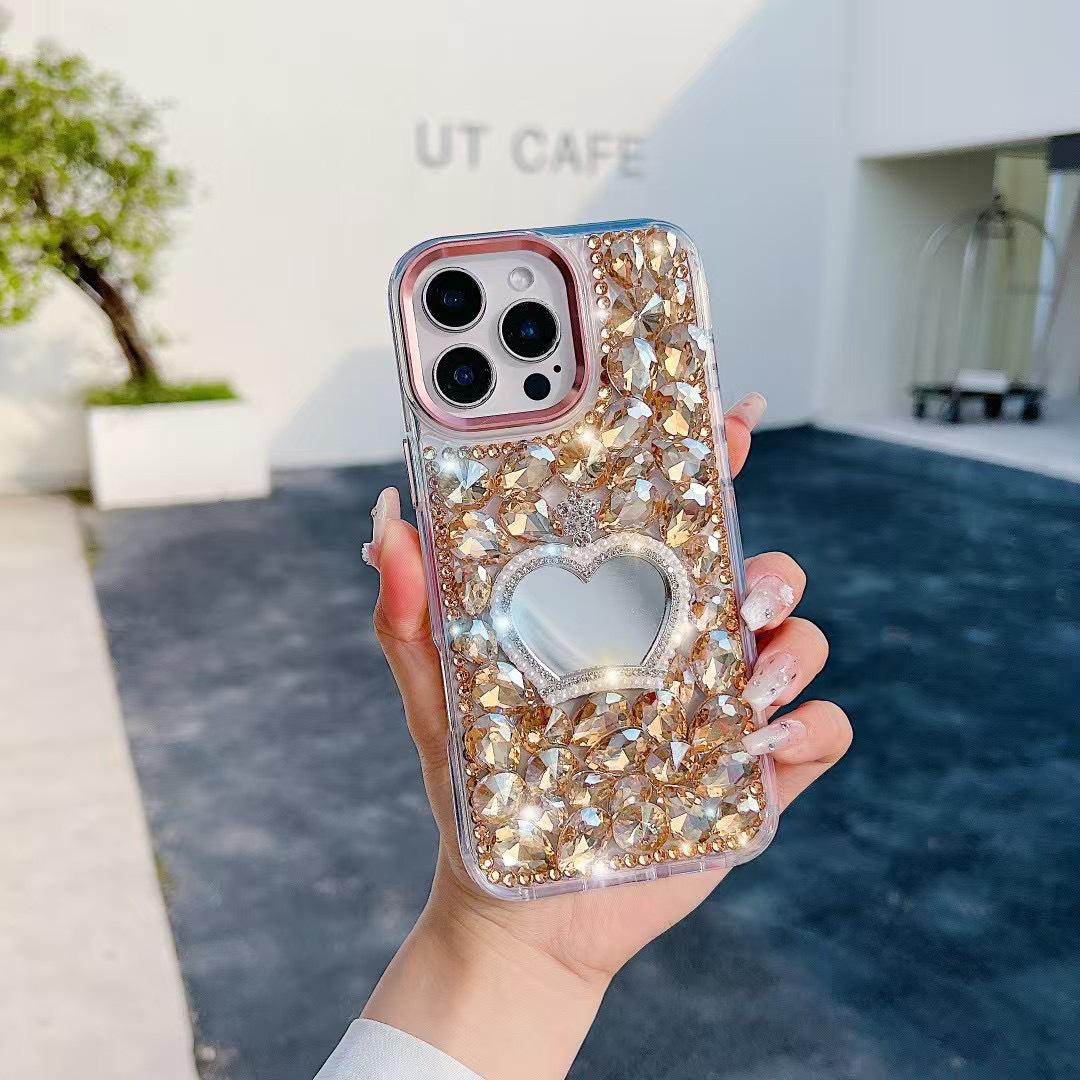 

DIY Personalized Water Diamond Crown Mirror Sticker Case for iPhone 11-17 Series iPhone 16 Pro Max золотой