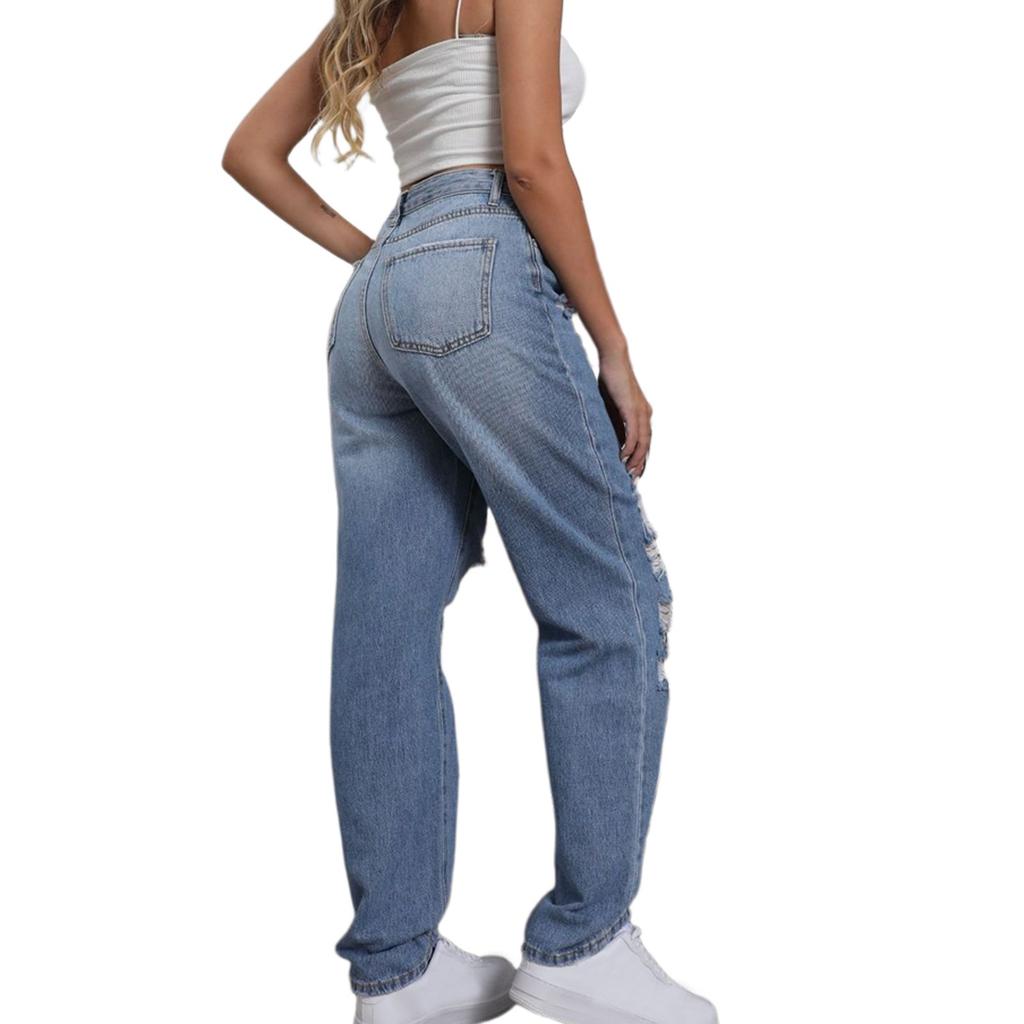 Women's Straight Leg Jeans - High Waist Slim Fit Denim Pants