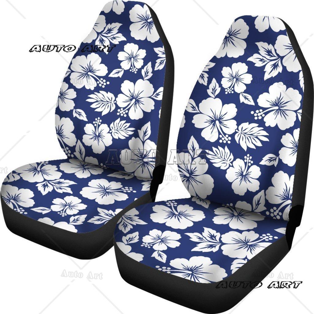 Set di Coprisedili per Auto con Fantasia Floreale Hawaiana di Ibisco Bianco Universali per la Maggior Parte dei Modelli di Auto e SUV
