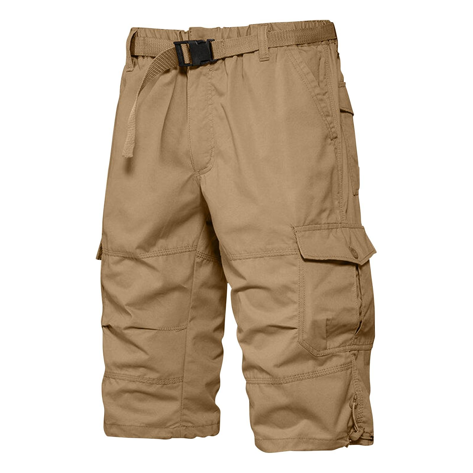 

Men s Summer Cotton Thin Overalls Men s Three-quarter Pants Loose Straight Pants Trendy Wear-resistant Seven-point Breeches XXXL хакі