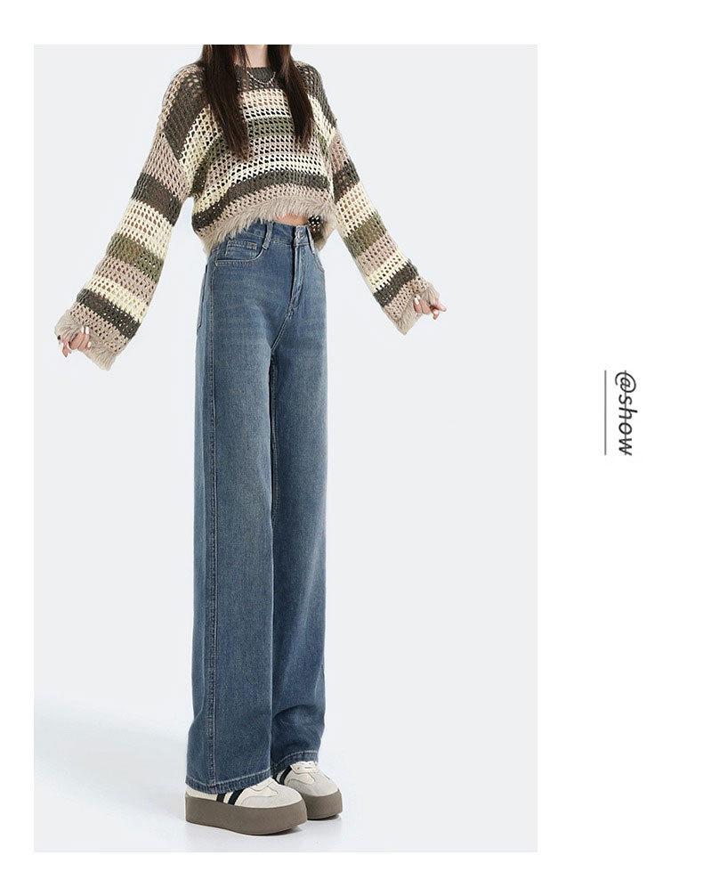 Women's High-Waisted Retro Straight-Leg Jeans - Figure-Flattering, Floor-Length, Casual Wide-Leg Design