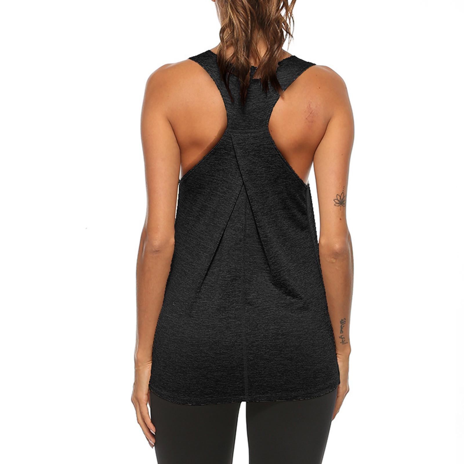 

Women s Summer Color Beauty Back Fitness Yoga U-neck Blackless Fold Breathable Sport Vest Top XL чёрный