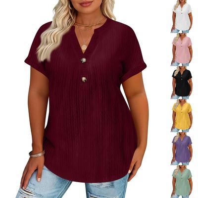 Women's Fashion Casual Button-Up V Neck T Shirt Pullover Short Sleeve Top