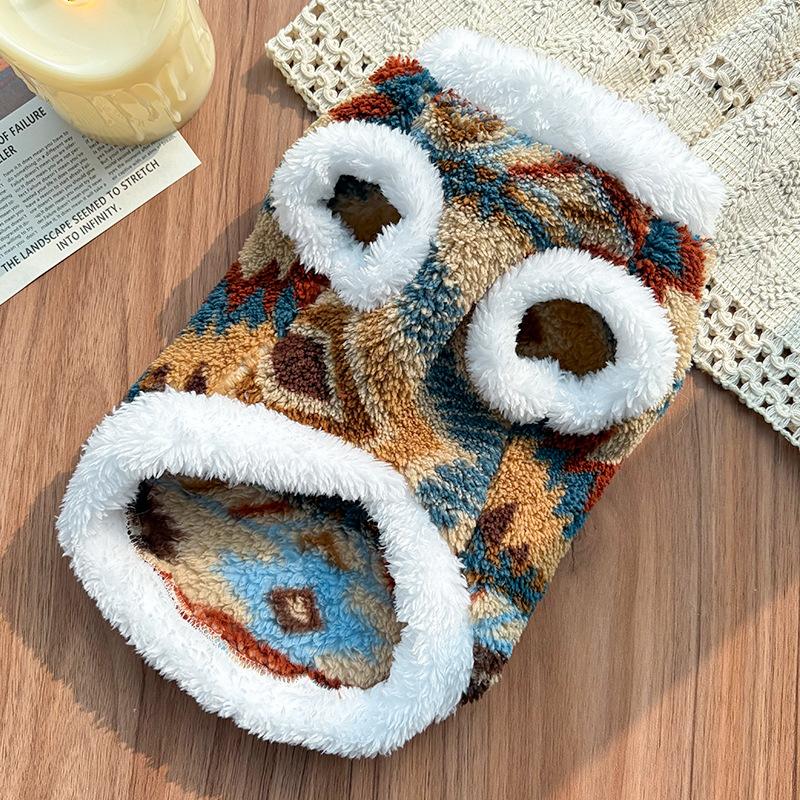 Colete de Lã Polar de Inverno para Animais de Estimação - Casaco para Cão Gato Fair Isle Padrão Étnico Roupa Quente para Bichon Corgi Golden Retriever Roupa de Outono Inverno