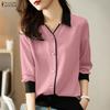 ZANZEA Women Casual Turn Down Collar Long Sleeve Blouse