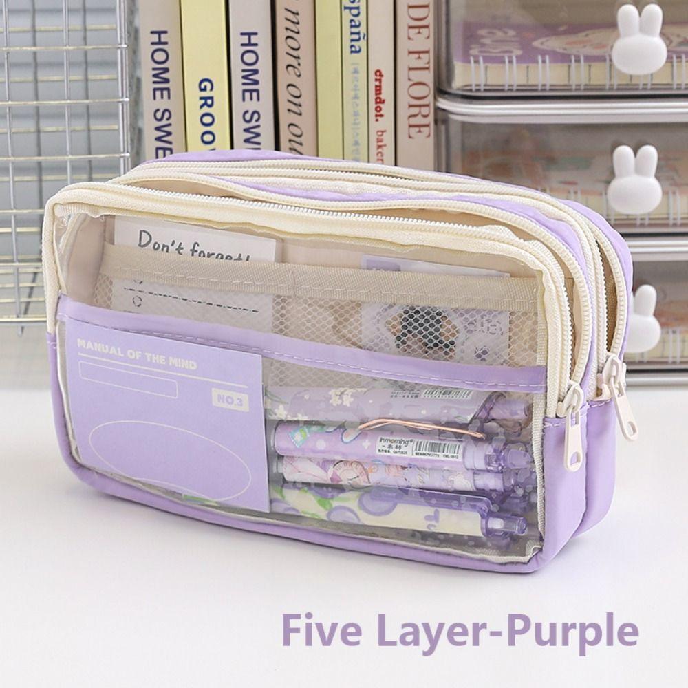 PU Leather+PVC Pencil Case Large Capacity Stationery Bag Stationery Organizer  School Office