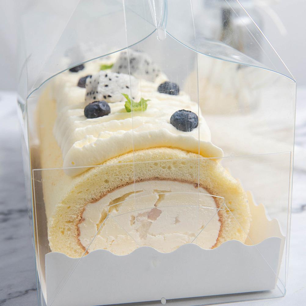 4pcs Transparent Portable Cake Roll Box with Paper Tray Cupcake Containers Holder Party Favors for Home Dessert Shop (Long)