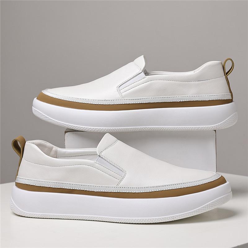 Fashion New Fasihon Men's Charm White Black Platform Leather Leisure Shoes Male Comfortable Loafers Zapatos Hombre