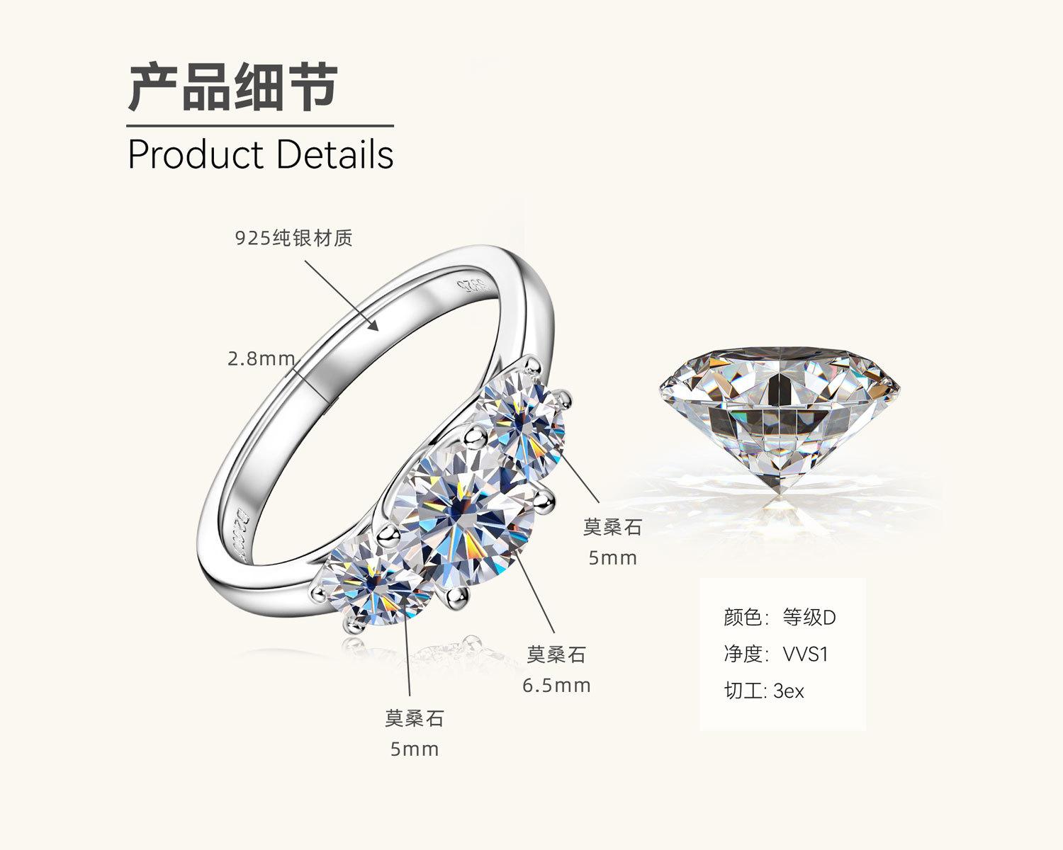 

Кольцо с муассанитом Silvere Glam S925 из чистого серебра Три жизни Три мира Кольцо 2 карата Высококлассное кольцо класса люкс Аксессуар Meihao 11 белый