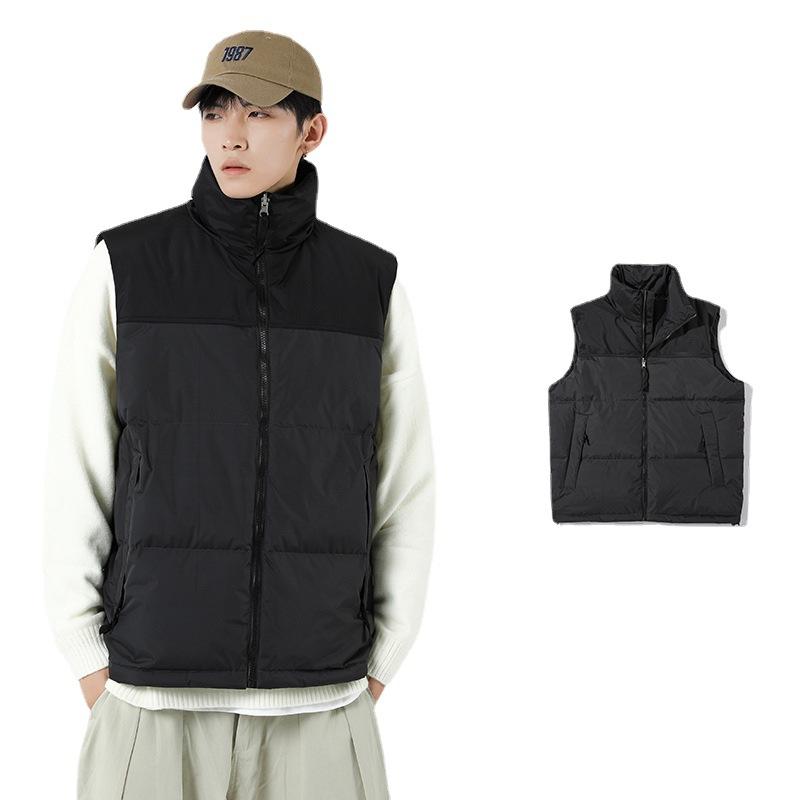Vest Men's Thickened Winter Korean Version Cotton Vest Stand-up Collar Youth Warm and Velvet Men's Outer Cotton Vest
