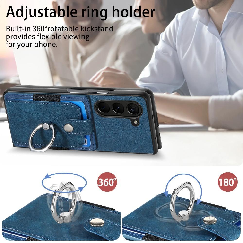 Retro Artificial Leather Wallet Phone Case with Ring Holder for Samsung Galaxy Z Fold 7 6 5 4 3 Fold7 Fold6 5G Card Slot Cover