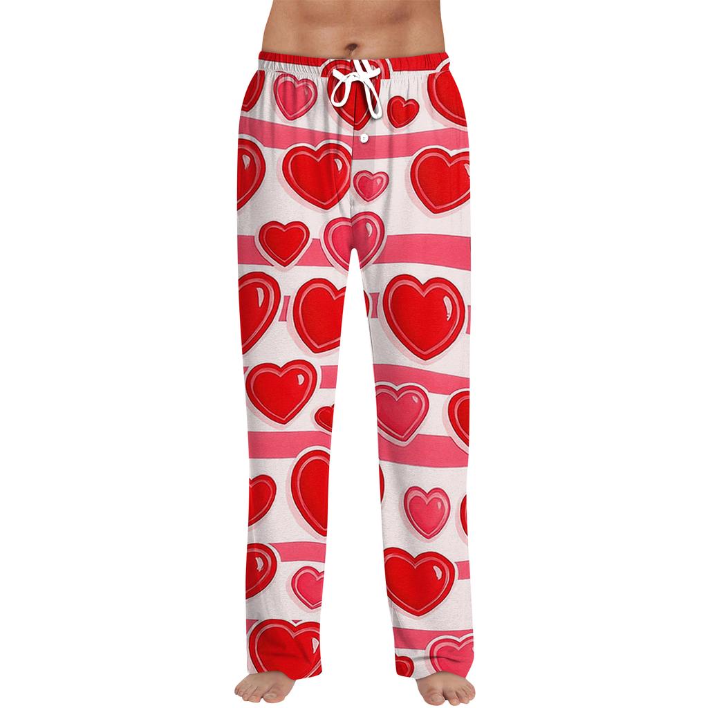 Men's Valentine's Day Printed Drawstring Long Pants Casual Pajamas