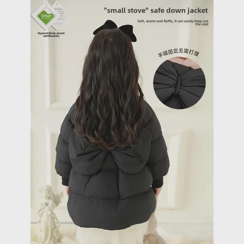 Wulibu Girls' Stylish Mid-Length Down Jacket with Ribbed Cuffs - 2025 Winter Collection