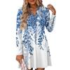 Women's Fashion Floral Print V-Neck Long Sleeve  Dress