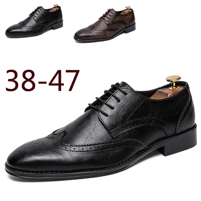 Fashion DUDELI 2025 Brogue Formal Shoes Men Dress Leather Shoes Fashion Men Flats Shoes Genuine Retro Pointed Toe Oxford Male Footwear