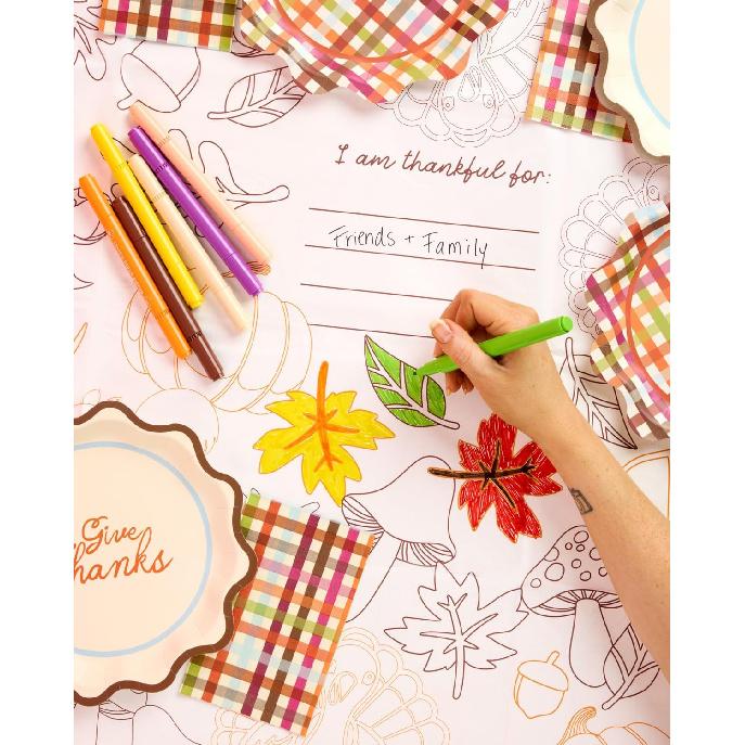 xo, Fetti Thanksgiving Paper Coloring Tablecloth - 9' x 4.5' | Fall Holiday Party Decorations, Friendsgiving Tablescape, Give Thanks Arts & Crafts,
