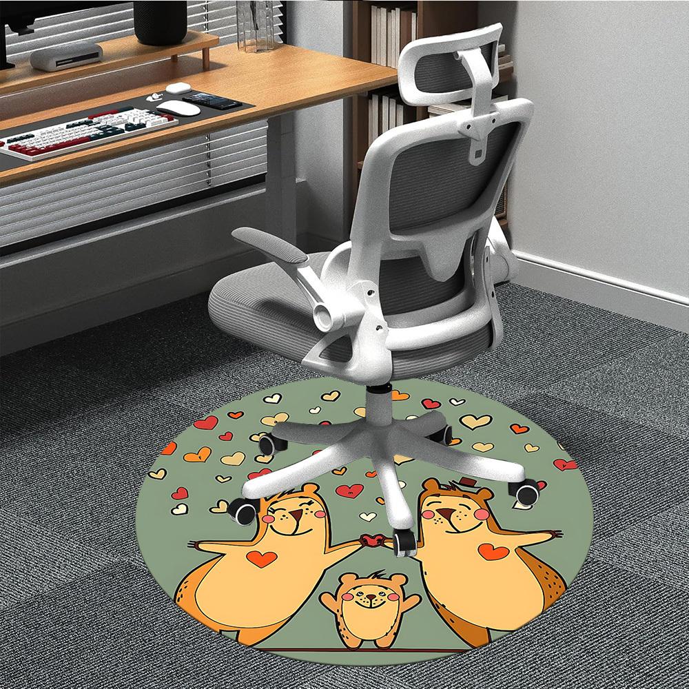 

1PC Love Family Cartoon Office Round Area Rug, Indoor Mat Suitable ForOffice, Under Office Chairs Bedroom Living Room Home Decor, Room Deco, D038 80cm by 80cm
