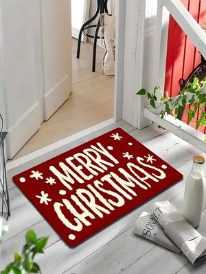 Christmas Minimalist "Merry Christmas" Carpet Home Decor, For Entrance Doors, Bathrooms, Soft, Non-Slip, Water-Absorbent