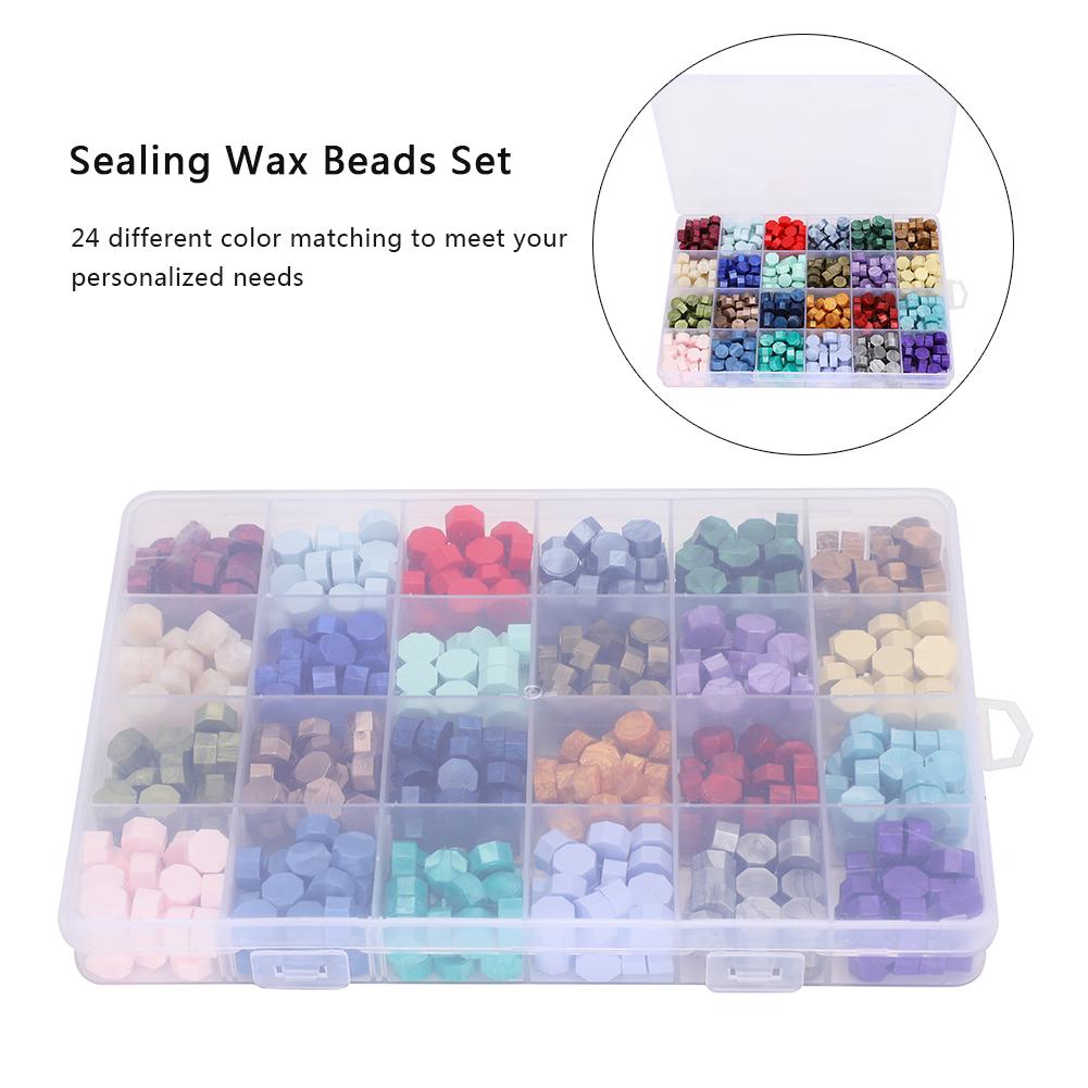 Sealing Wax Beads Set Retro 24 Colors Octagon Shape Wax Seal Stamp DIY Handicrafts Tools