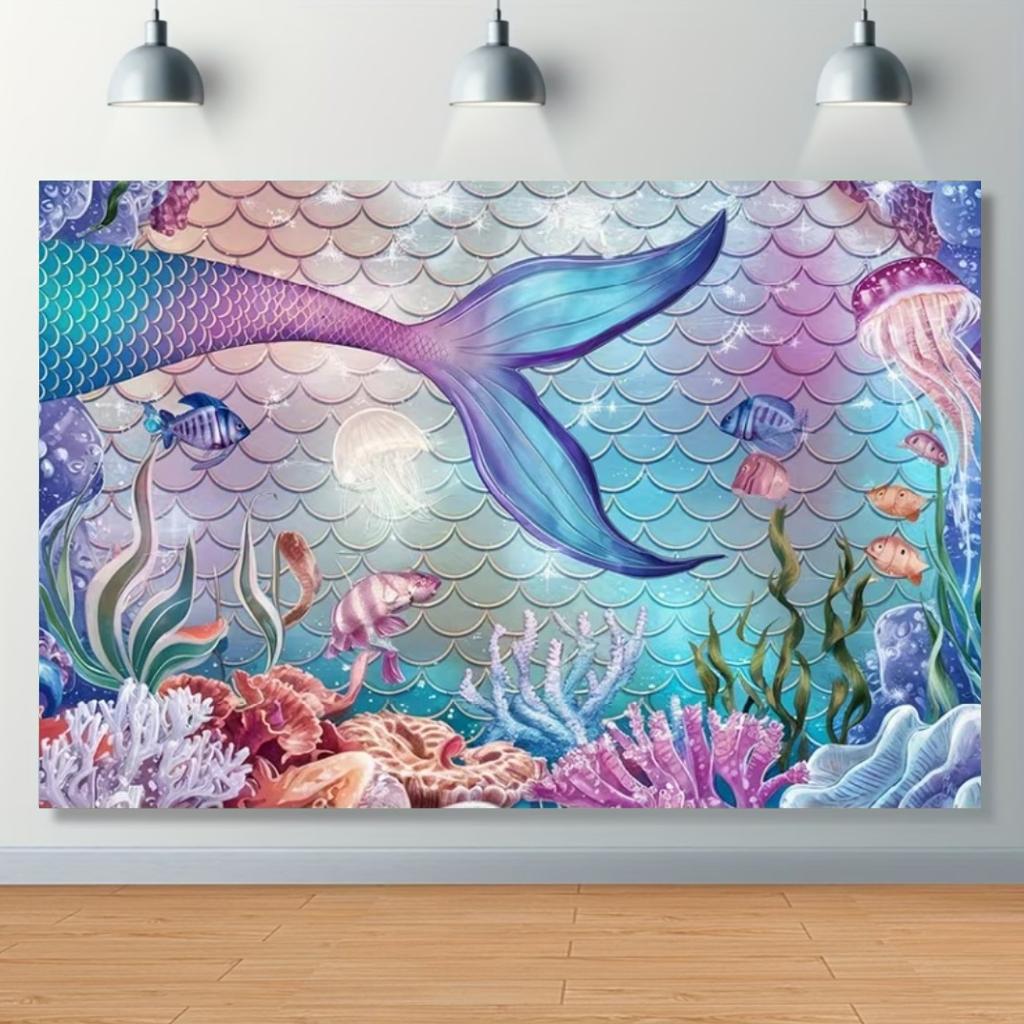 Mermaid Backdrop Girls Princess Birthday Party Decoration Background Under The Sea Photography Supplies Kids Baby Shower Banner