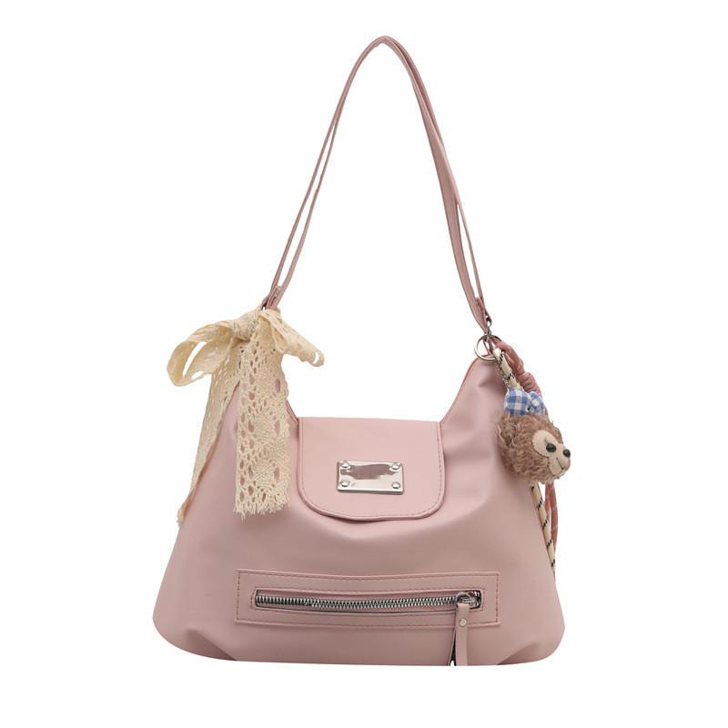 Fashion Solid Color Design Women Casual Tote Bag With Plush Pendant For Casual Outings
