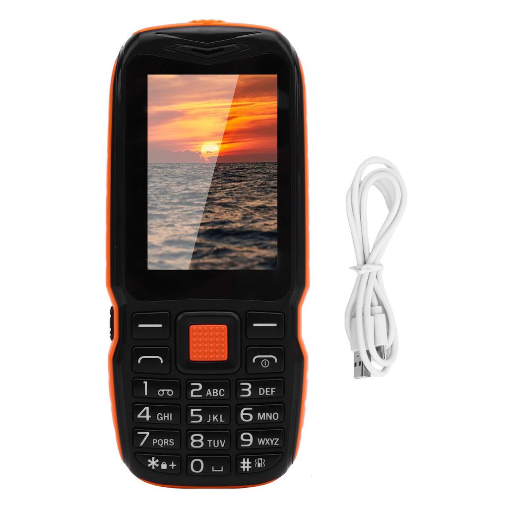 Stor Knapp Telefon 2.6in HD Skjerm 0.13MP Dobbelt SIM Dobbelt Standby 2G Mobiltelefon med Sideknapp Lommelykt Oransje