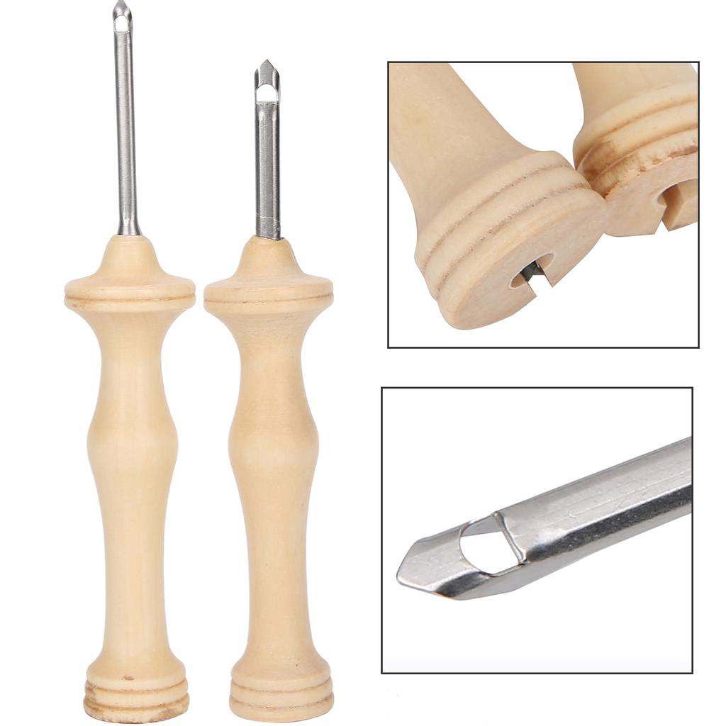 2Pcs Punch Needle Embroidery Kit Wooden Handle Yarn Needle DIY Hand‑Made Knitting Tools