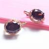 Exquisite Pure Russian 585 Purple Gold Exquisite Personalized Versatile Egg Surface Rose Gold Inlaid Smoke Stone Earrings