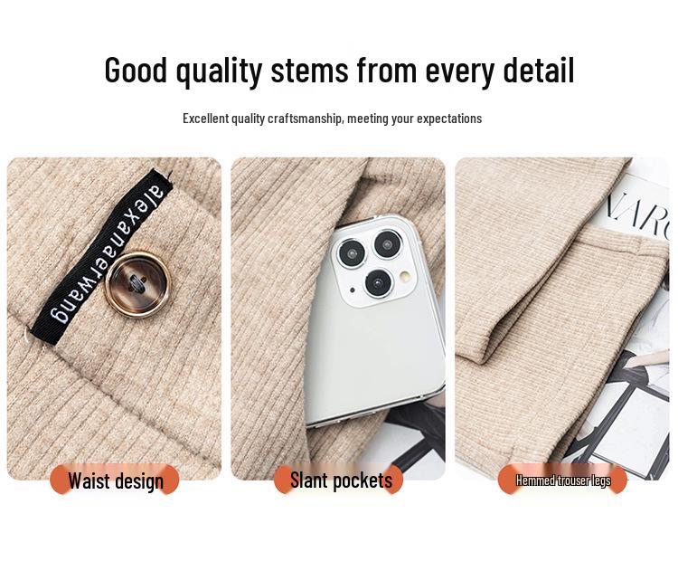 High-Waisted Slim-Fit Straight-Leg Pants: Versatile, Elastic Waist, Thickened for Autumn & Winter