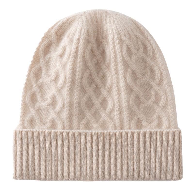 100% Cashmere Knit Beanie Hat With Cable Warm Winter Men Women Unisex Thick Ear Protection Cap