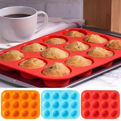 Molde redondo de silicona para magdalenas, 12 cavidades, grado alimenticio, fácil liberación, pastel, Chocolate, caramelo, cubitos de hielo, molde para hornear DIY, suministros de cocina