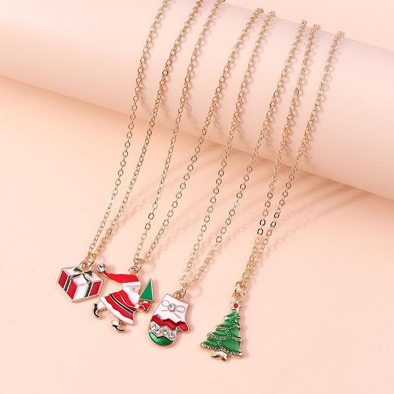 European & American Christmas Necklace Set: Reindeer, Cane, Santa Claus & Tree Pendants