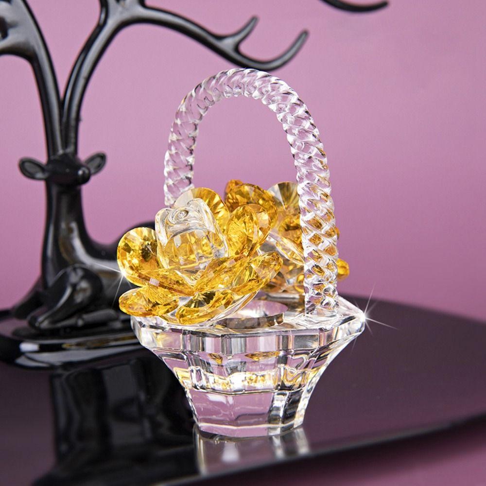 Crystal Art Crystal Flower Basket Figurines Beautiful Car Ornaments Dressing Table