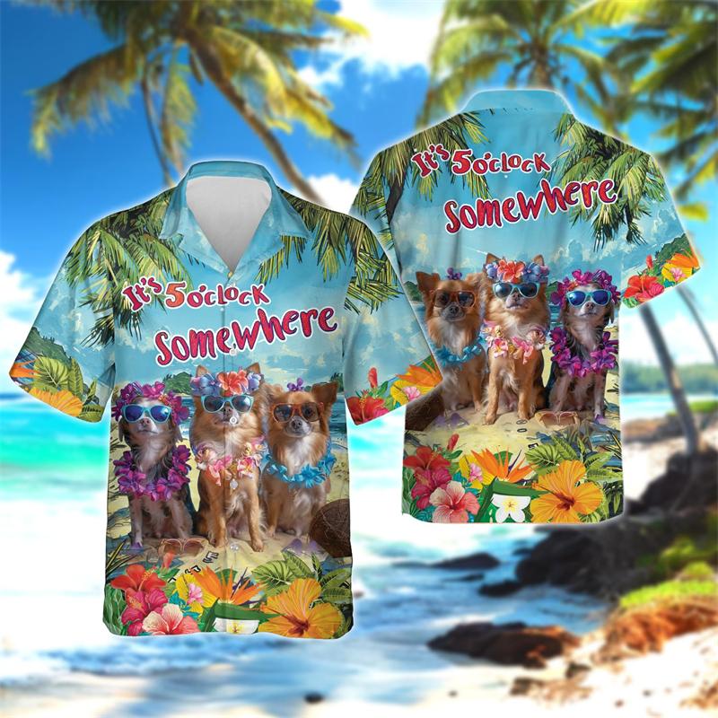 It's 5 O'clock Somewhere Party Graphic Beach Shirts Cold Wine Parrot Shirt For Men Clothes Cute Husky