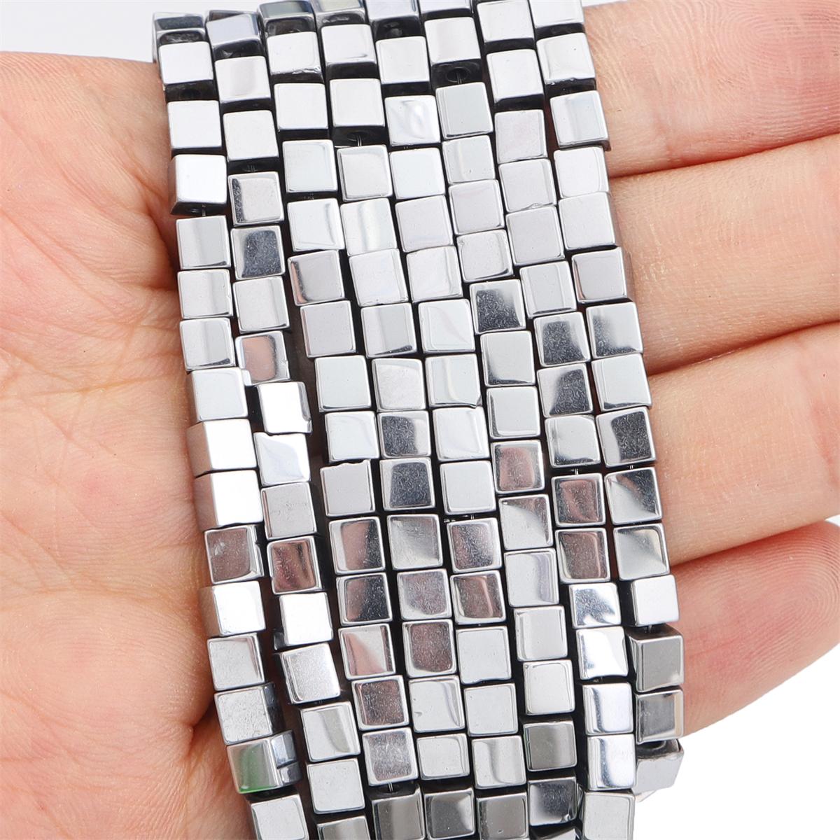 

3/4 мм натуральный камень золотого и серебряного цвета, разноцветные квадратные кубические гематитовые свободные бусины-разделители для ювелирных изделий своими руками, аксессуары 4x4mm 98pcs