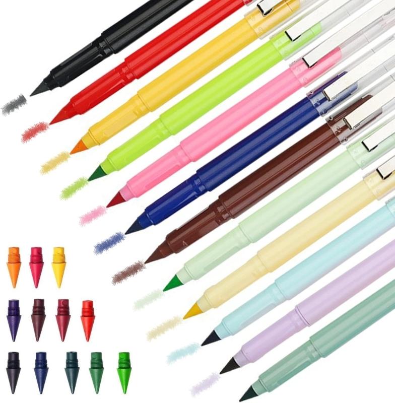 12/13Pcs Inkless Pencil with Replaceable Refill Colored Inkless Pencil Everlasting Pencil for Writing Sketching Drawing