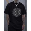 European Size Men'S Black T-Shirt with Sacred Geometry Flower of Life Print - Casual Short Sleeve Tee