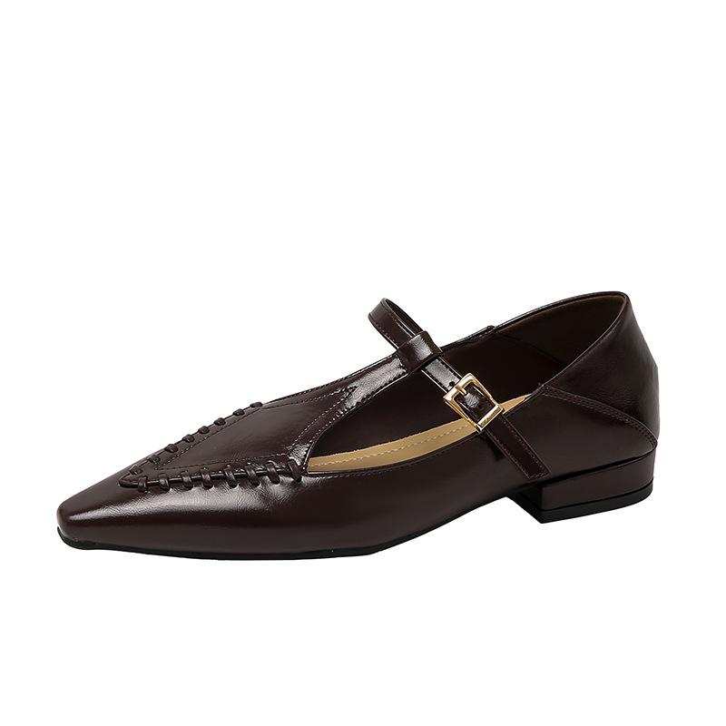 Retro Pointed Mary Jane Shoes Women's 2025 Autumn New Niche T-buckle with Small Leather Shoes Versatile Flat Shoes