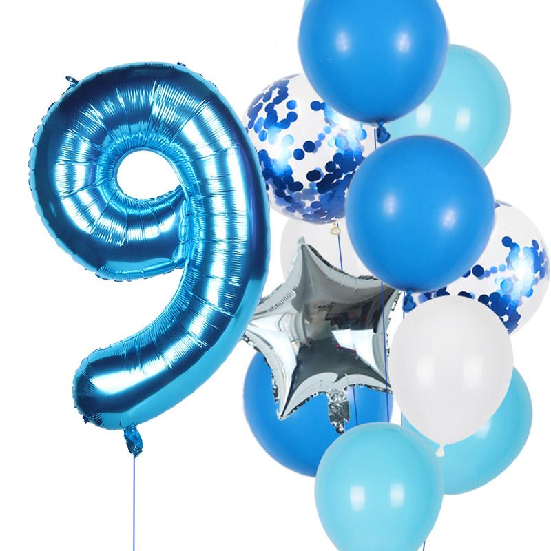 

12 шт. воздушных шаров на день рождения мальчика, синие латексные шары с конфетти, 40 дюймов, воздушные шары с цифрами, украшение для детей 1, 2, 3, 4, 5, 6, 7, 8, 9, день рождения