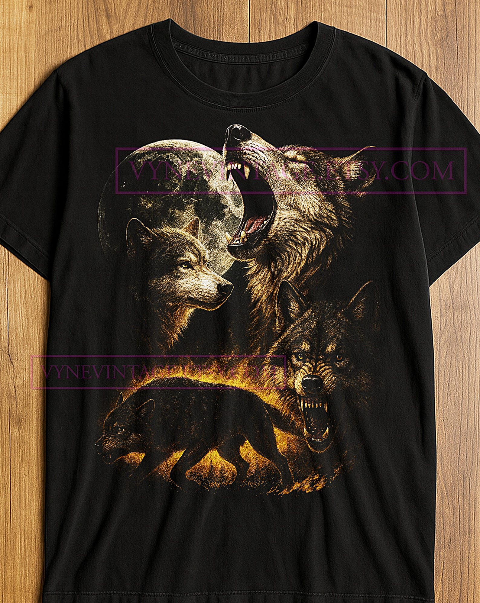 Howl Of The Wild Wolf Pack T-Shirt, Moonlight Nature Spirit Fierce Energy Wildlife Power Graphic Tee, Vintage Nature Shirt L