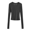 Women Crew Neck Fitted Long Sleeve Semi Sheer T-shirt