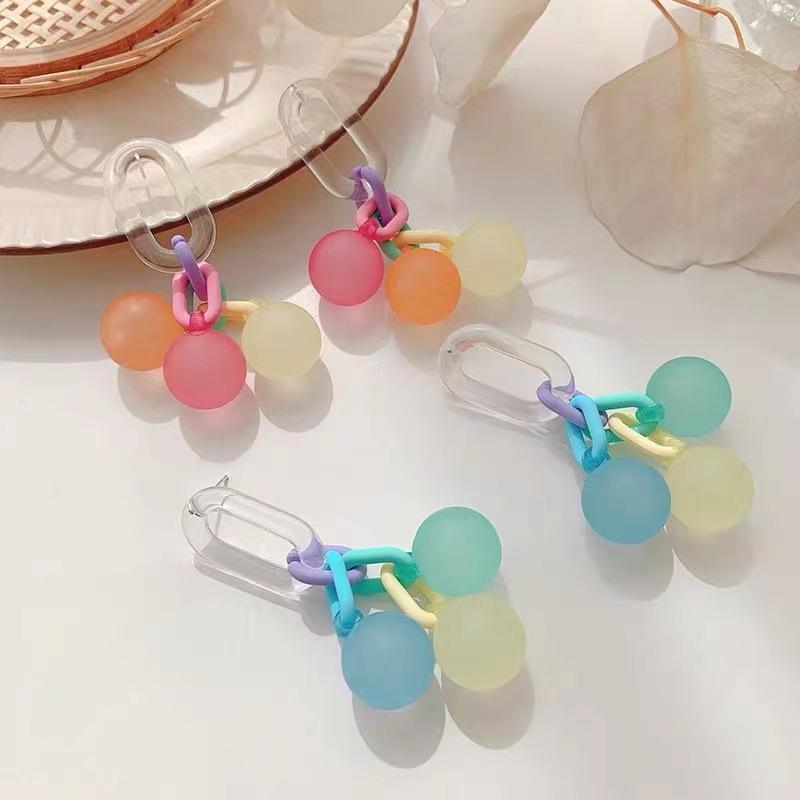 Dopamine Candy -Colored Fun Ball Earrings Summer Vacation Style Long Earrings Niche High -End Exaggerated Earrings