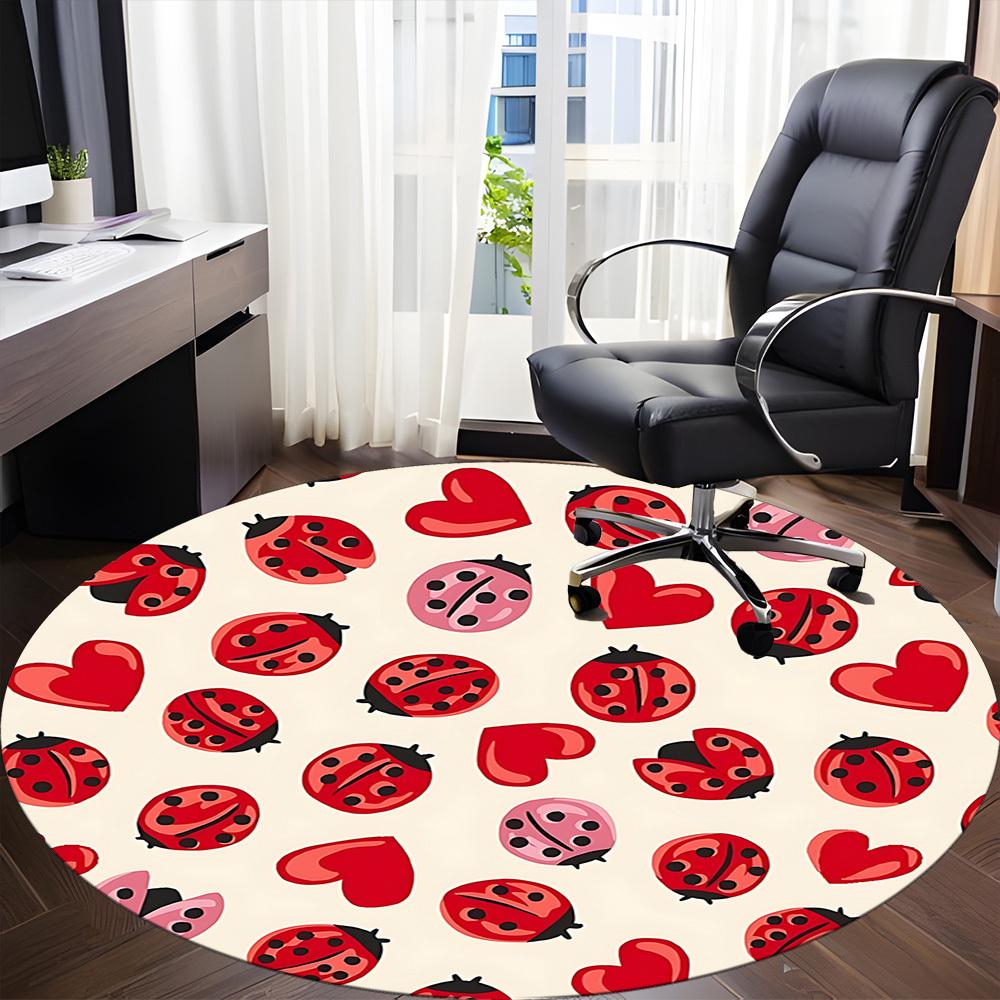 1pc Ladybug Hearts Office Round Area Rug, Indoor Mat Suitable For Office, Under Office Chairs Bedroom Living Room Home Decor, Room Deco150