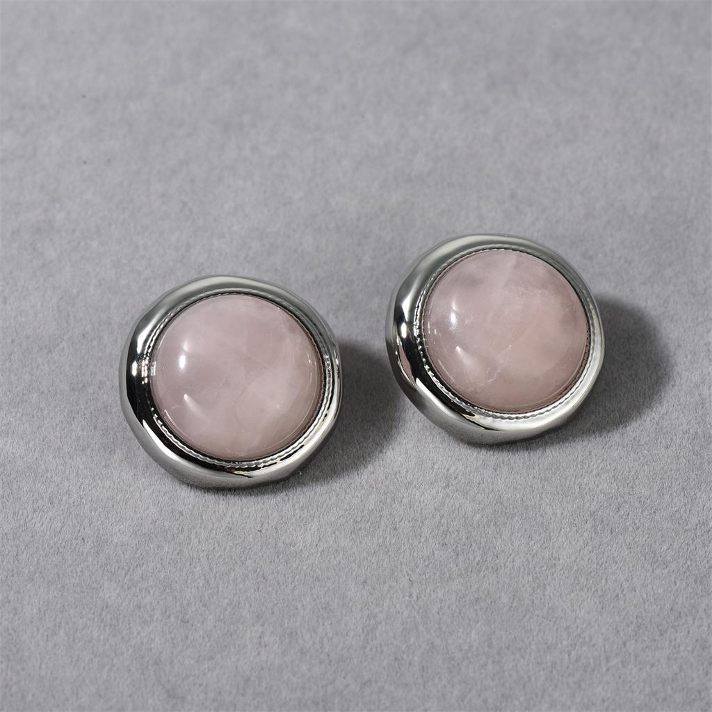 Spring And Summer Inlaid Natural Powder Spar Earrings, Simple Retro Versatile High-End Temperament Earrings, Earrings.