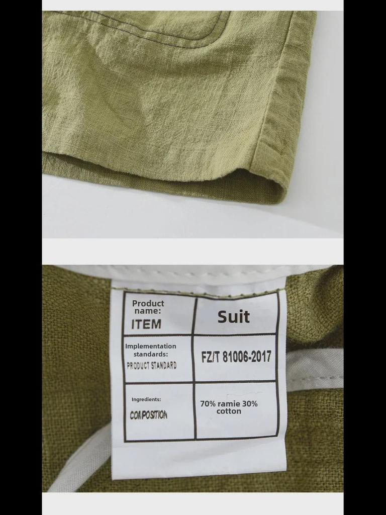 Herren-Retro-Anzug aus japanischem Ramie – locker, einreihig, einfarbig für Frühling und Herbst