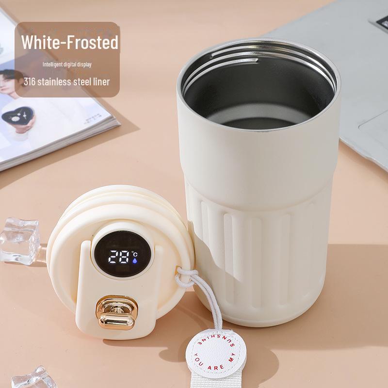 Portable Cute Thermos Cup with Smart Temperature Display – 316 Stainless Steel Travel Mug with Carrying Rope