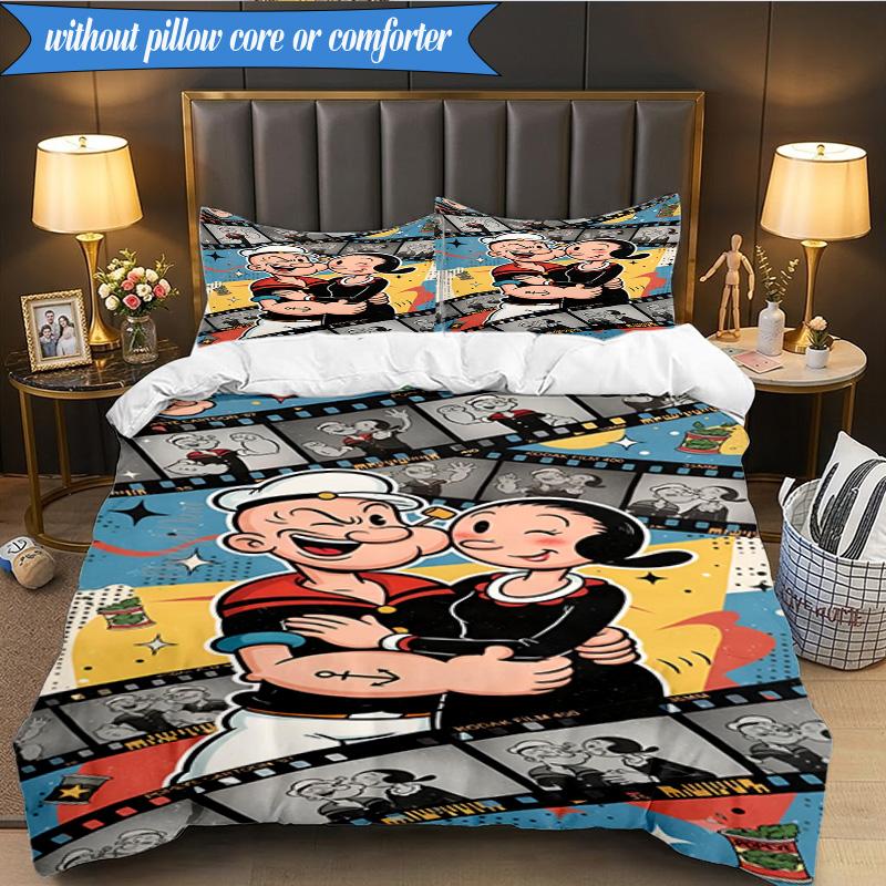 Set Biancheria da Letto con Popeye che Mostra la sua Forza, Include 1 Copripiumino e 2 Federe, Perfetto per Camera da Letto, Dormitorio, Regalo di Natale per Fan